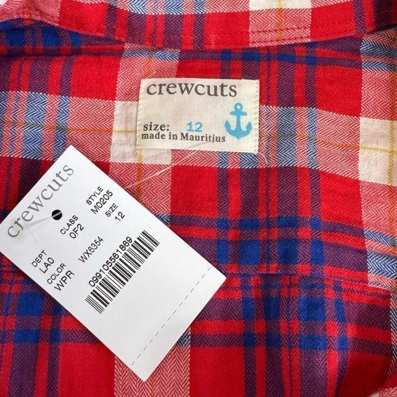 Crewcuts Shirt Plaid Button Down Long Sleeve Red Blue Size 12 NEW - Picture 4 of 4